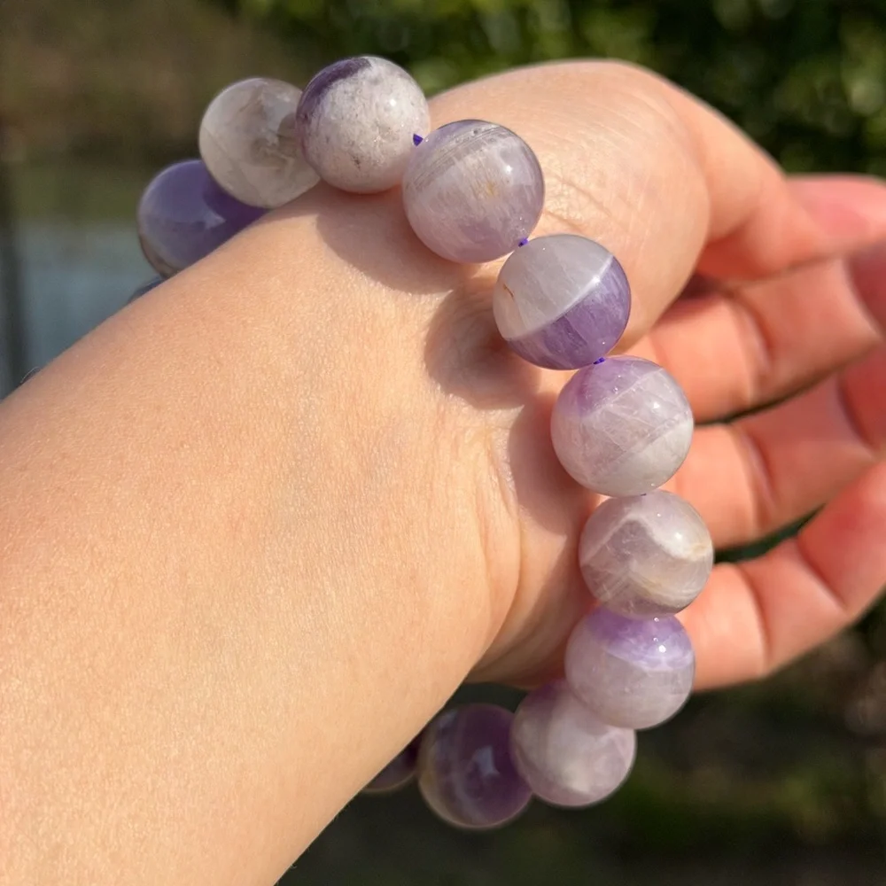 15mm chunky‎ stretchable purple dream amethyst bracelet 1166